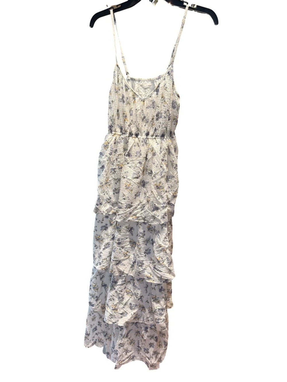 Bohemian Tiered Maxi Dress - Cream with Blue Floral